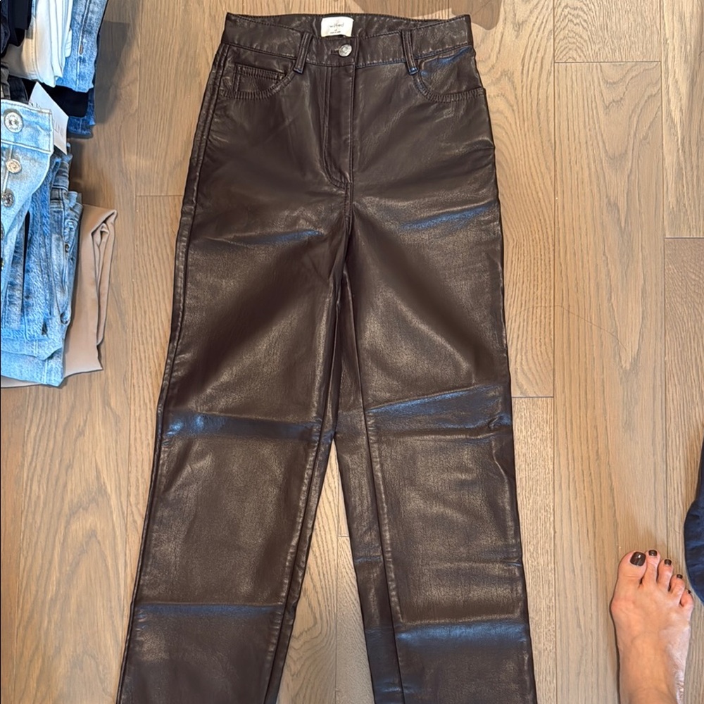 Aritzia Brown Leather Pants cropped